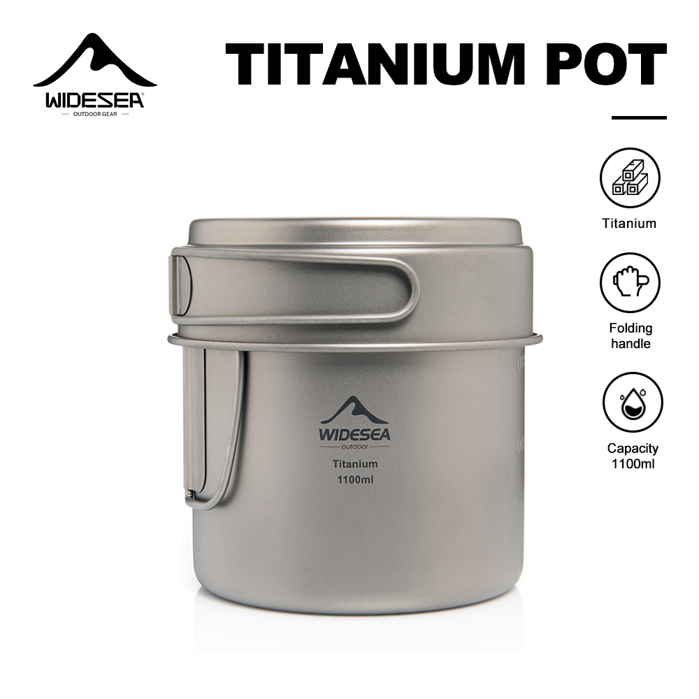 Camping Cooking Pot Stainless Steel - Widesea Panci Berkemah Titanium Ultraringan 1100Ml