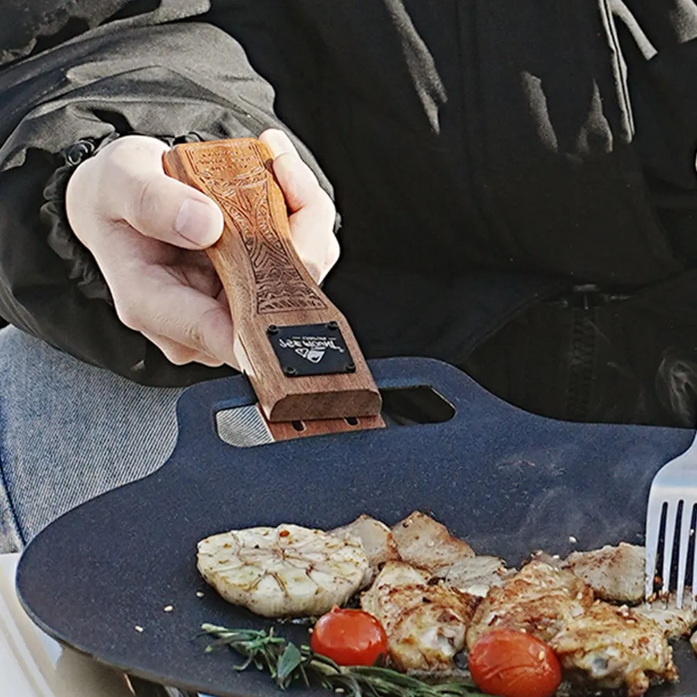 Camping Cooking Wok - Pegangan Wajan Panggangan Kayu Alami untuk