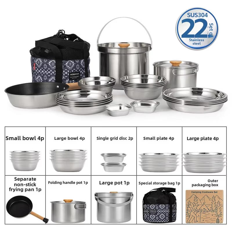 Camping Cooking Wok - NOBANA Set Panci Baja Tahan Karat