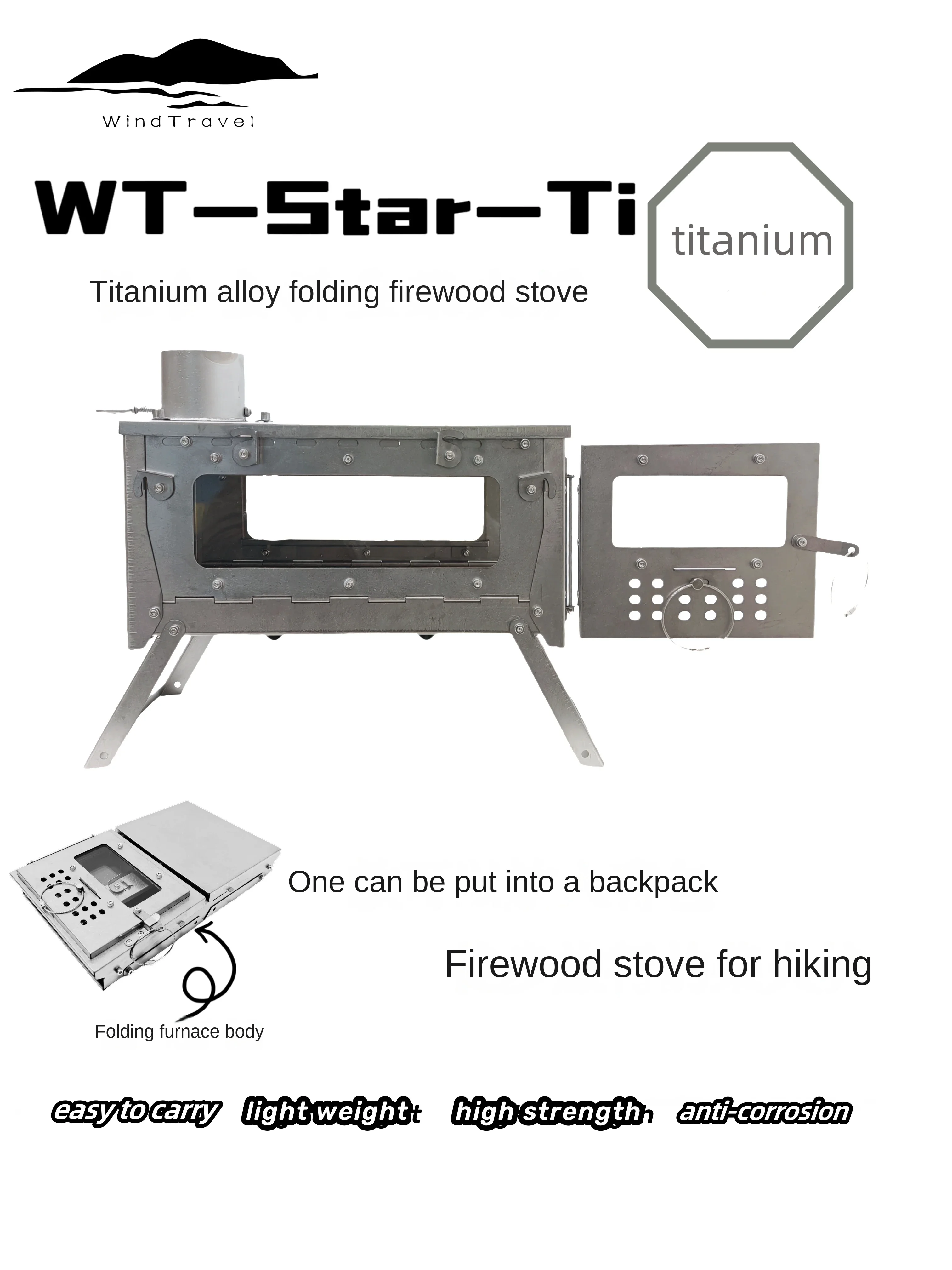 Camping Cooking Lightweight - WT Star Ti kompor pemanas lipat,