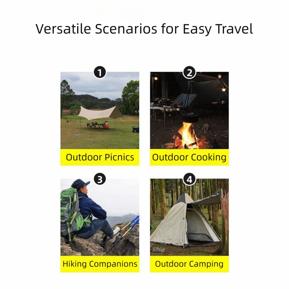 Camping Cooking Tripod - Tripod Camping Portabel, Tinggi Dapat Disesuaikan,